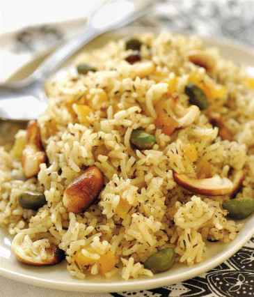 Arroz crujiente con frutos secos